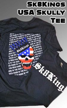 USA Skully LOGO T-SHIRT - Black/Red White Blue Short Sleeve